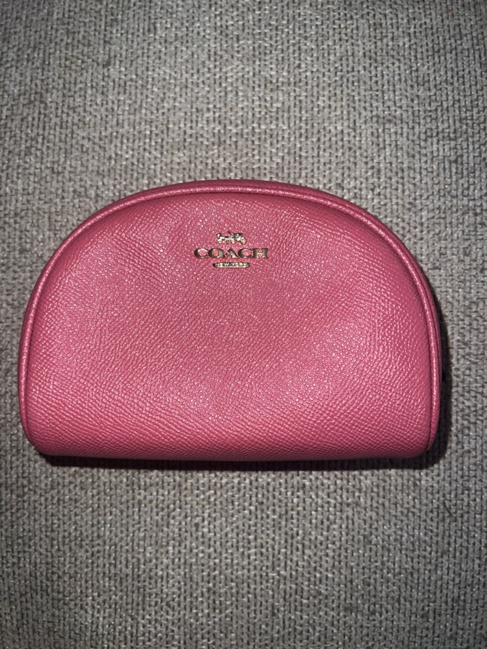 Coach Leather (Rouge) Pink Dome Cosmetic Case with Gold Logo